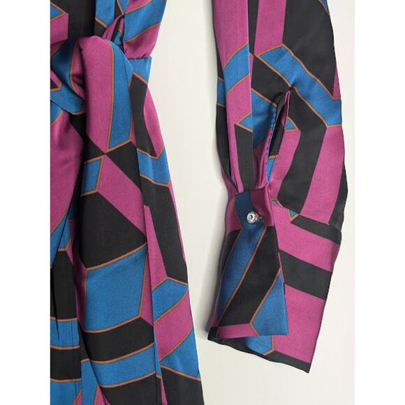 HOUSE OF HARLOW 1960 Satin Wrap 52" Long Maxi Dress Bold Geometric Print Retro - Picture 2 of 11